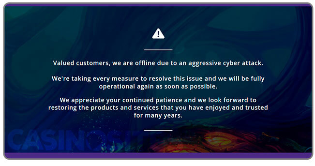 Image of disruption of service message at a comission kings casino