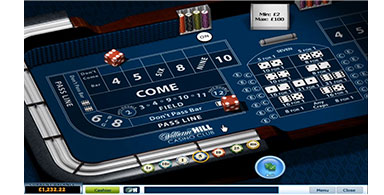 An online craps game layout