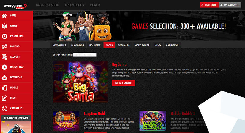 Image of Slot Games Available at Everygame Casino