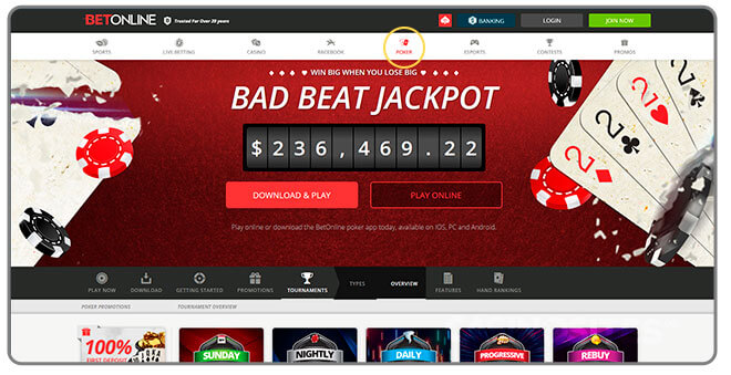 Image of the Poker Section at Betonline 